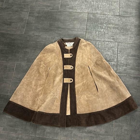 Vintage Cape Poncho Express suede cape poncho coat snap closure Free Size - Picture 16 of 16